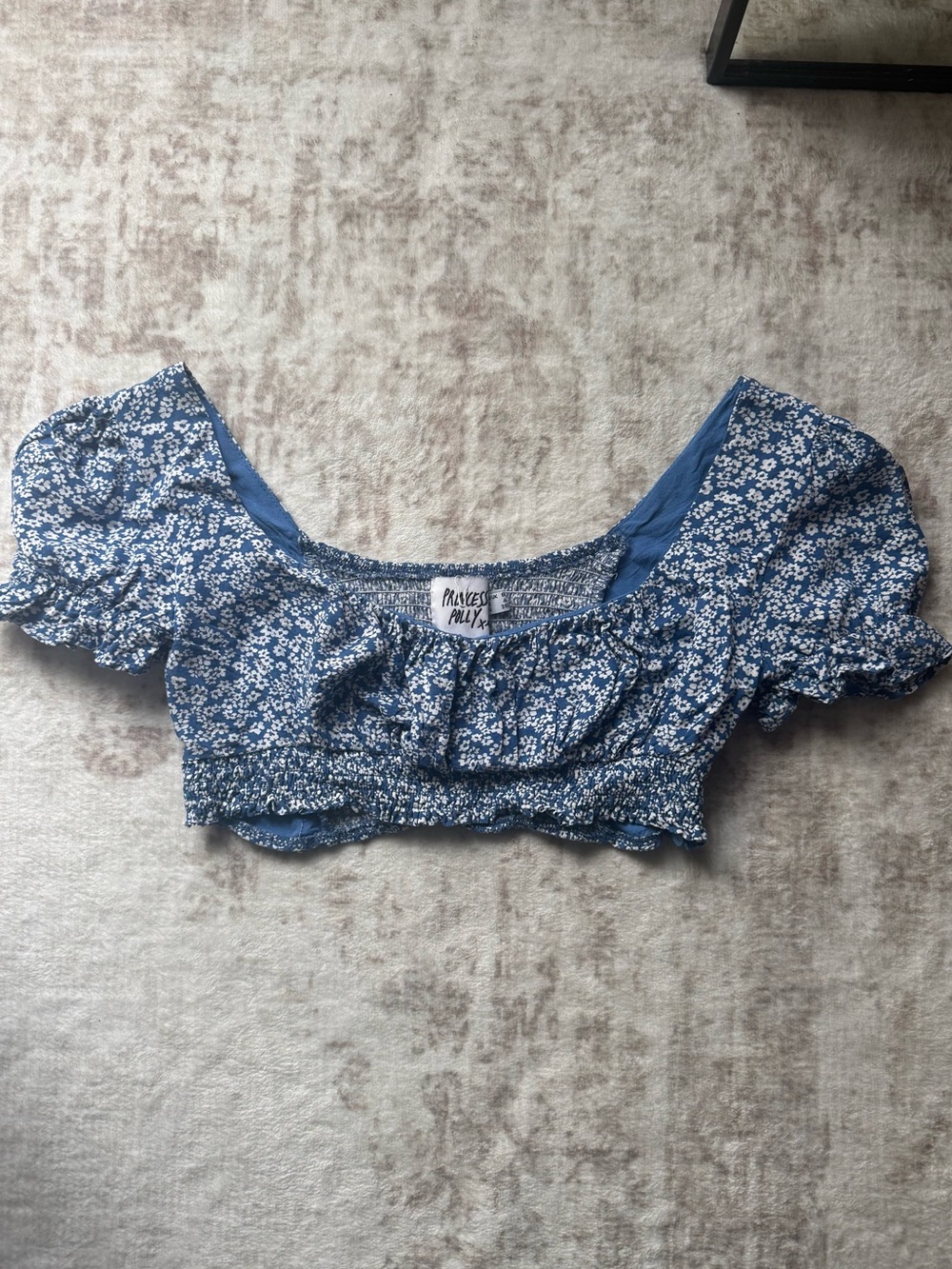 Princess Polly Blue w/ White Floral Crop Top
